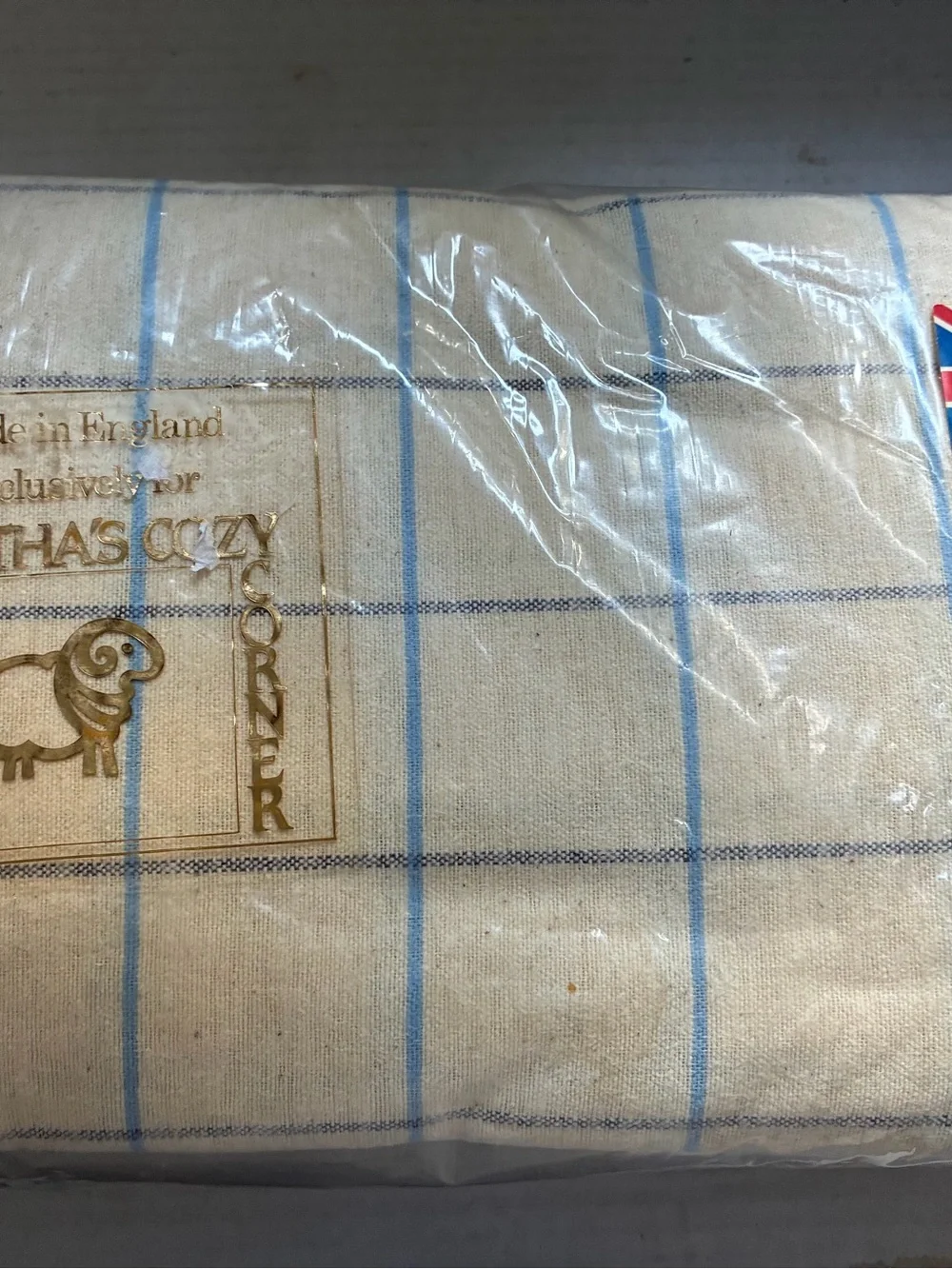 VTG Agathas Cozy Corner England Ivory Plaid Flat Sheet Set Flannel Cotton NWT